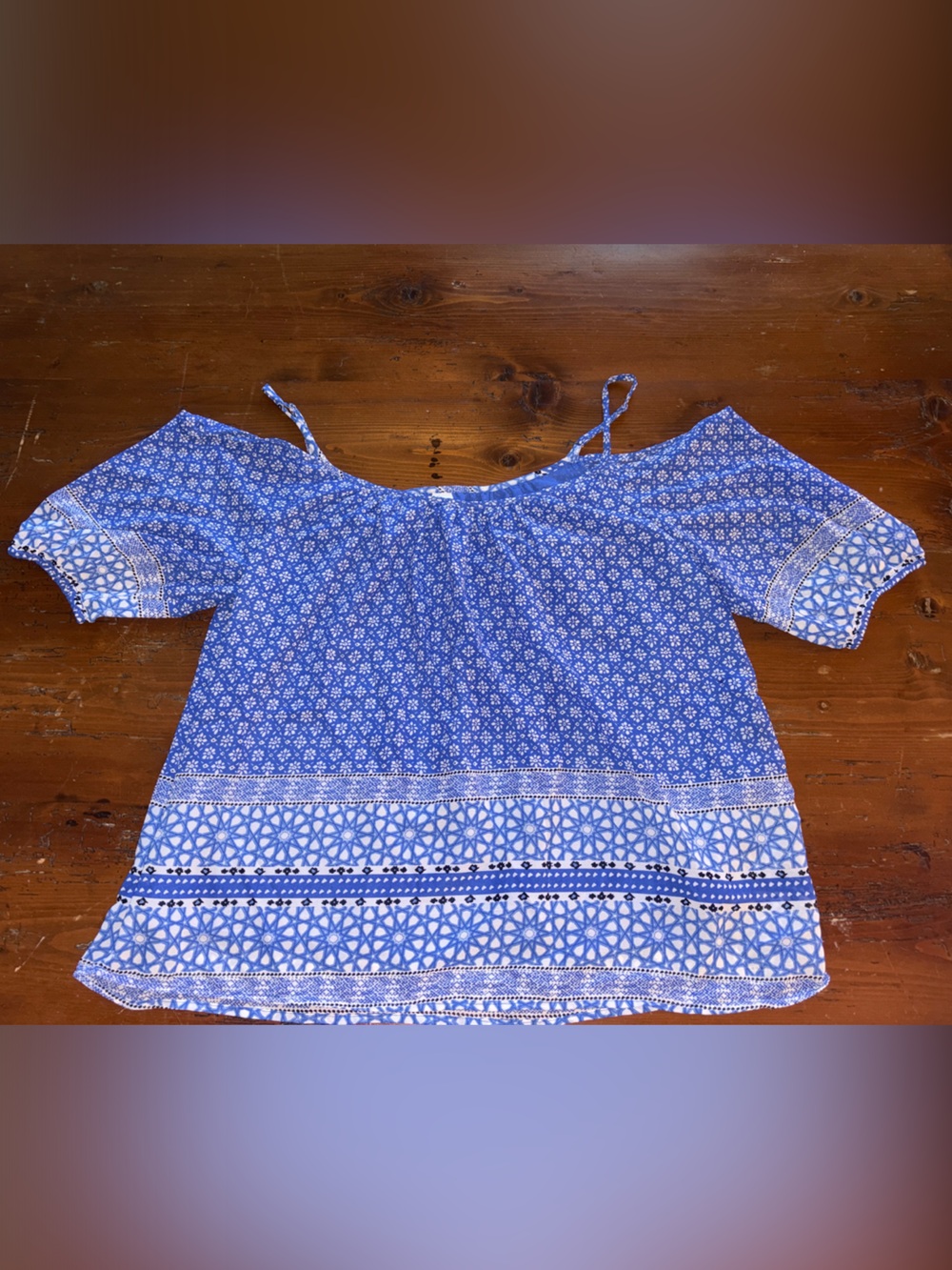 Blue Printed Cold Shoulder Boho Top